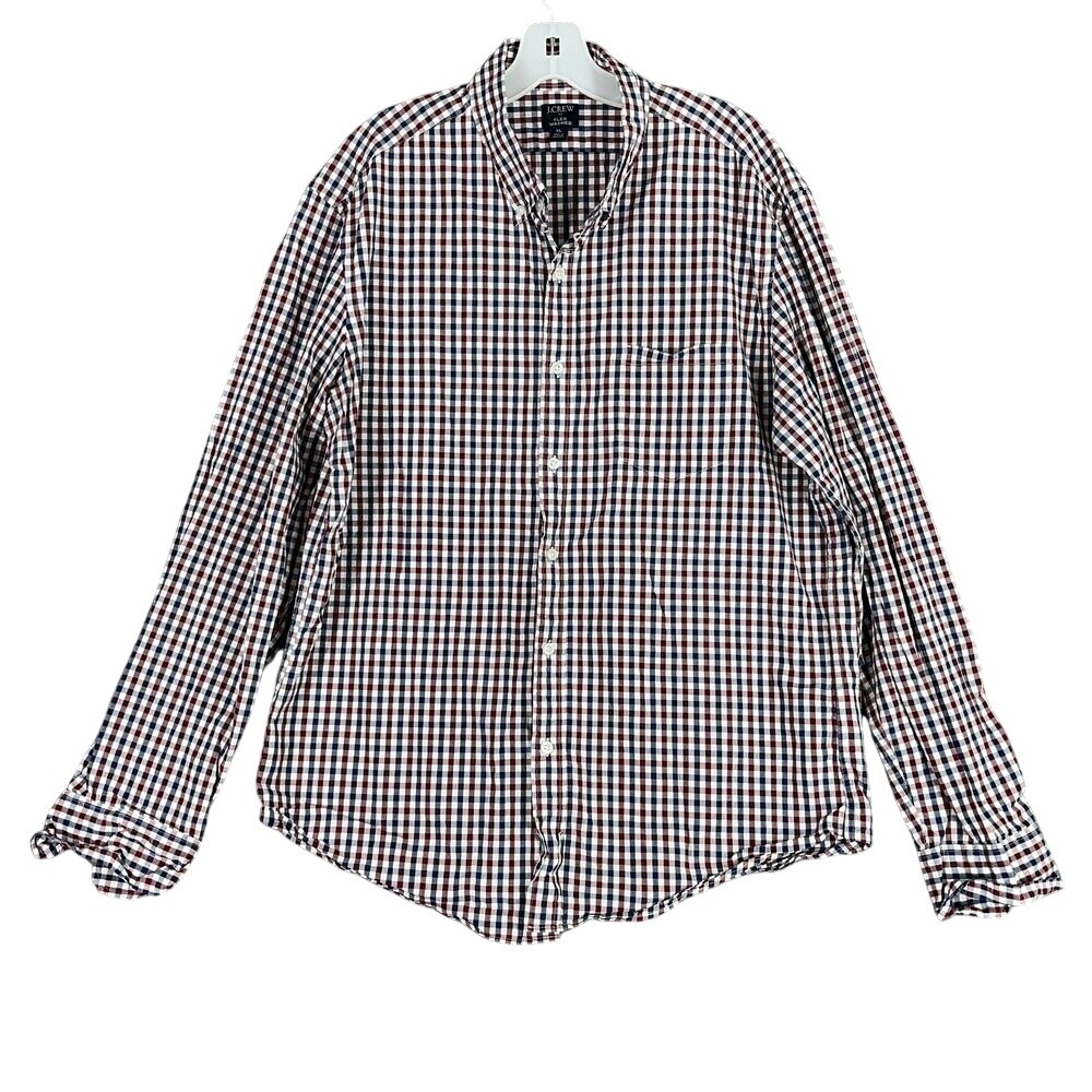 J Crew Shirt Mens XL Plaid Slim Fit Flex Washed Button Up Business Casual